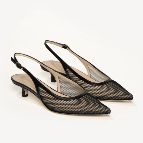 M. Gemi Lisinda black mesh pointed toe kitten heel - Picture 3 of 16